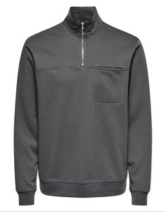 Свитшот серого цвета с короткой серебристой молнией Only & Sons-Серый