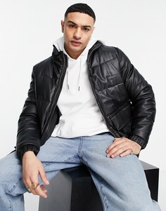 Черный пуховик из искусственной кожи Jack & Jones Originals-Черный цвет
