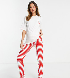 Новогодний пижамный комплект в полоску красного и белого цвета Pieces Maternity-Разноцветный