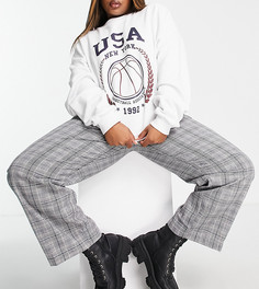 Серые классические брюки в клетку в винтажном стиле Noisy May Curve-Серый