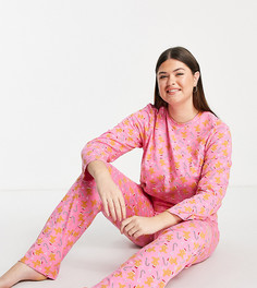 Розовый пижамный комплект с новогодним принтом имбирных пряников Pieces Curve-Розовый цвет
