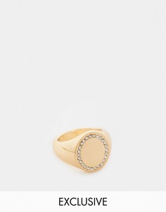 Золотистое кольцо-печатка со стразами Reclaimed Vintage Inspired-Золотистый