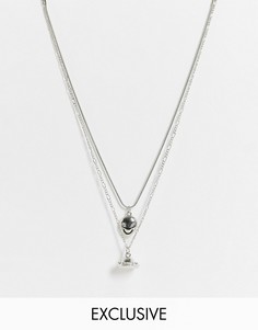 Серебристое ожерелье в несколько рядов с подвесками в виде НЛО и инопланетянина Reclaimed Vintage Inspired-Серебристый