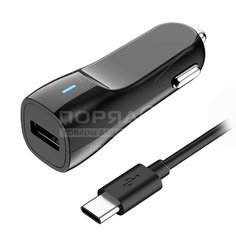 Автомобильное зарядное USB-устройство в прикуриватель OLMIO с кабелем Type-C 039014