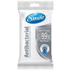 Салфетки влажные Smile, Smile, антибактериальные со спиртом, 15 шт, 42502592
