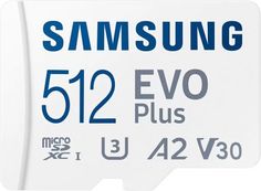 Карта памяти 512GB Samsung MB-MC512KA/RU microSDХC, EVO PLUS, U3, V30, A2, UHS-I, Class 10, 130MB/s + adapter