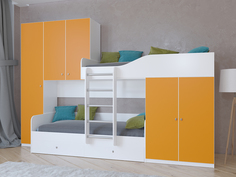 Кровать двухъярусная лео белый/оранжевый (рв-мебель) оранжевый 329.2x85x221.6 см.