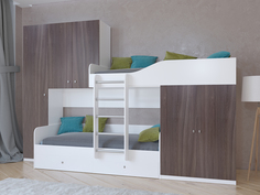 Кровать двухъярусная лео белый/шамони (рв-мебель) коричневый 329.2x85x221.6 см.