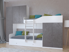 Кровать двухъярусная лео белый/железный камень (рв-мебель) серый 329.2x85x221.6 см.