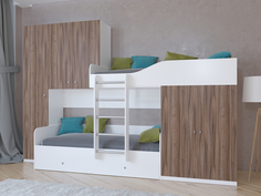 Кровать двухъярусная лео белый/орех (рв-мебель) коричневый 329.2x85x221.6 см.