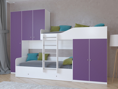 Кровать двухъярусная лео белый/фиолетовый (рв-мебель) фиолетовый 329.2x85x221.6 см.