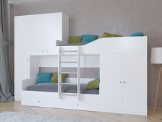 Кровать двухъярусная лео белый/белый (рв-мебель) белый 329.2x85x221.6 см.