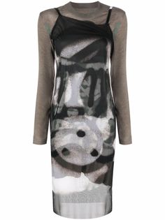 Givenchy платье с длинными рукавами и графичным принтом