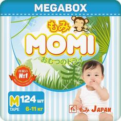 Японские подгузники Momi Monkey Megabox M (6-11кг), 124шт.