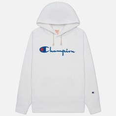 Мужская толстовка Champion Reverse Weave Script Logo Hoodie Custom Fit, цвет белый