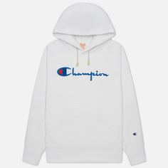 Мужская толстовка Champion Reverse Weave Script Logo Hoodie Custom Fit, цвет белый, размер S