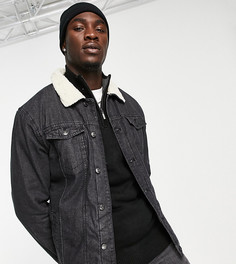 Черная джинсовая куртка с подкладкой из шерпы и воротником Threadbare Tall-Черный цвет