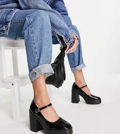 Черные туфли в стиле «Мэри Джейн» на каблуке ASOS DESIGN Wide Fit Penny-Черный
