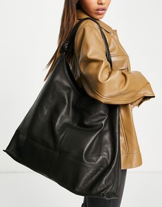 Черная премиум-сумка в стиле oversized из кожи на плечо с узлом Topshop-Черный цвет
