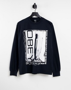 Oversized-лонгслив с принтом спереди и сзади Obey-Черный