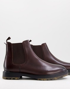 Коричневые кожаные ботинки челси с камуфляжным принтом на подошве Walk London James-Коричневый цвет