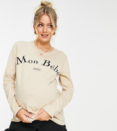 Бежевый лонгслив с надписью "Mon Bebe" Topshop Maternity-Светло-бежевый