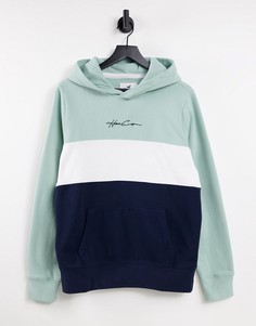 Худи голубого цвета в стиле колор блок Hollister-Зеленый цвет