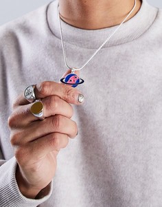 Серебристая цепочка на шею с эмалевым кулоном в виде планеты ASOS DESIGN-Разноцветный
