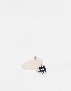 Розовое пластиковое кольцо с купольным дизайном и украшением для пирсинга в виде шарика с шипами из полимерного материала ASOS DESIGN-Разноцветный