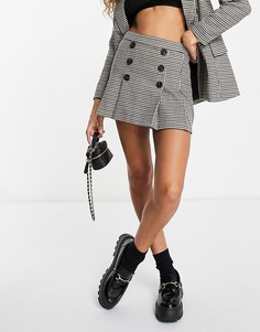 Коричневая плиссированная мини-юбка в клетку от комплекта Only-Разноцветный