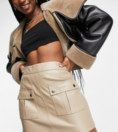 Эксклюзивная светло-бежевая мини-юбка из искусственной кожи с карманами Only-Светло-бежевый цвет