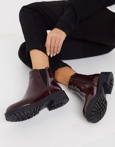 Бордовые лакированные ботинки челси на плоской подошве New Look-Красный