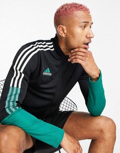 Черный топ с зелеными полосками adidas Football Tiro-Черный цвет