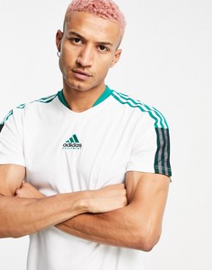 Белая футболка с зелеными полосками adidas Football Tiro-Белый