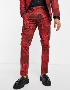 Бордовые брюки узкого кроя с абстрактным принтом Twisted Tailor Cates-Красный
