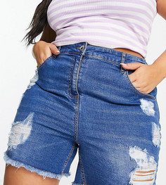 Синие потертые джинсовые шорты Yours-Голубой