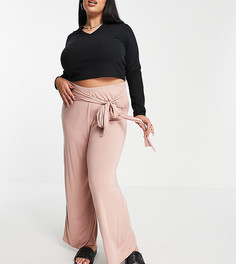 Эксклюзивные широкие брюки сумеречно-розового цвета с завязкой на талии Yours-Розовый цвет