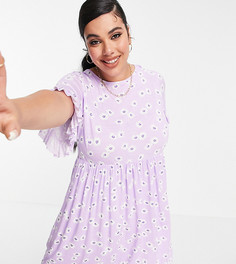 Эксклюзивное платье мини с цветочным принтом сиреневого цвета Yours-Фиолетовый цвет