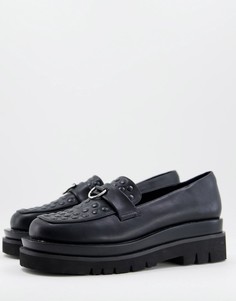 Черные лоферы на массивной подошве с квадратным носком и заклепками Public Desire Man Aro-Черный цвет