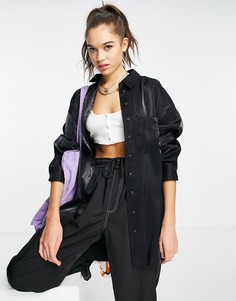 Черная атласная рубашка в стиле oversized Topshop-Черный цвет