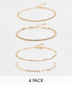Набор из 4 золотистых тонких браслетов-цепочек ASOS DESIGN Curve-Золотистый