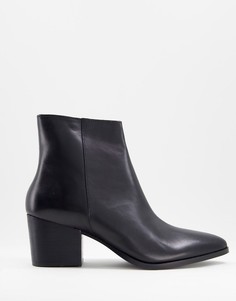 Кожаные ботинки челси на каблуке с острым носком ASOS DESIGN-Черный цвет