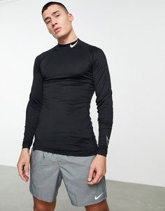 Черный лонгслив с воротом-обманкой Nike Pro Training Dri-FIT-Черный цвет