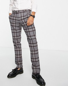Зауженные брюки серого цвета в коричневую клетку Twisted Tailor Caballero-Серый