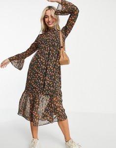 Шифоновое платье миди с цветочным принтом Miss Selfridge-Разноцветный