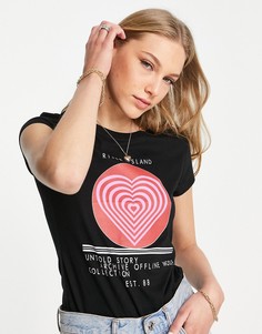 Черная футболка с изображением сердца River Island-Черный цвет