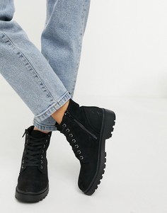 Черные ботинки из искусственной замши на шнуровке и плоской подошве New Look-Черный