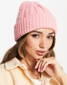Розовая вязаная косами шапка-бини Urbancode-Розовый цвет