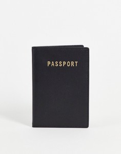 Черная кожаная обложка на паспорт с золотистыми буквами ASOS DESIGN-Черный цвет