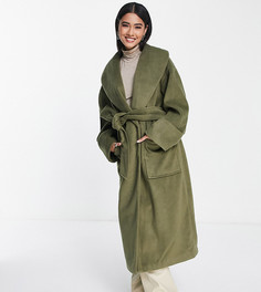 Эксклюзивное строгое oversized-пальто цвета хаки с воротником, запахом и завязкой Pretty Lavish-Зеленый цвет